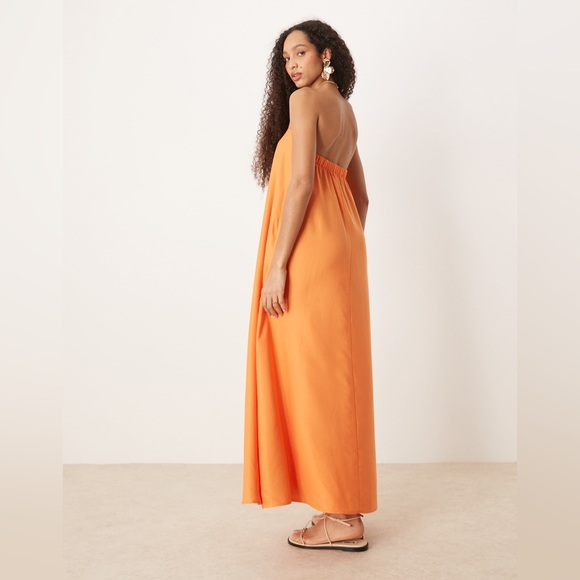 ASOS DESIGN cupro bandeau maxi dress in papaya - Picture 2 of 12